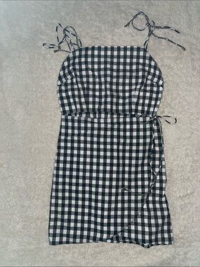 Wild Honey Black and White Gingham Tie-Strap Mini Dress